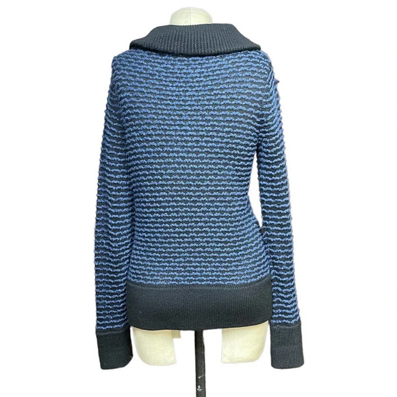 Vince Blue Black Leather Trim Wool Sweater Zip Jacket Black Blue Size XS - Picture 6 of 10